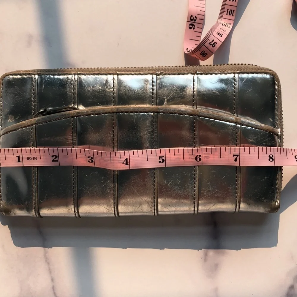 Reed Krakoff Silver Leather Zip Around Ribbon Large Wallet Flawed
